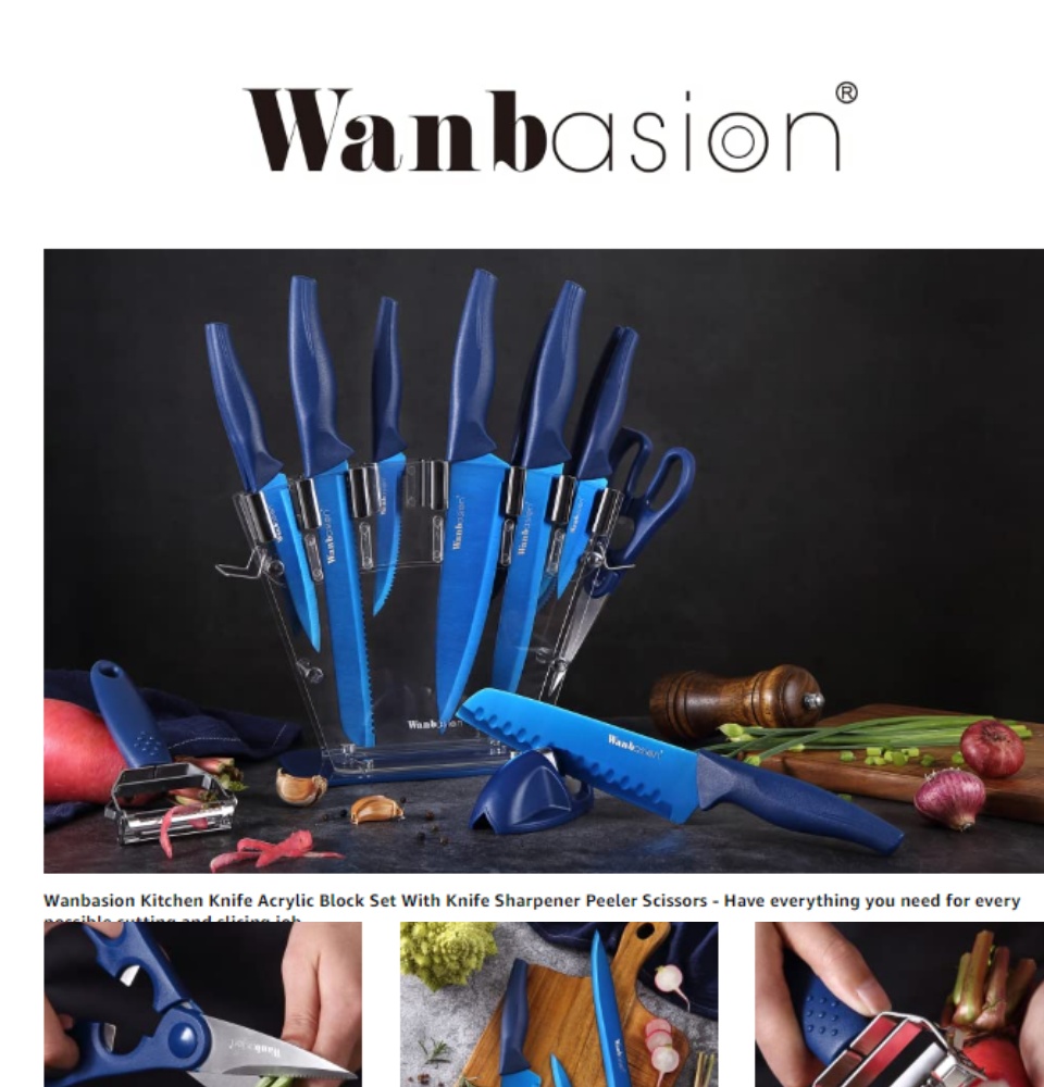 Wanbasion 16 Pieces Blue Kitchen Knife Set Dishwasher Safe, Professional Chef  Kitchen Knife Set, Kitchen Knife Set Stainless Steel with Knife Sharpener  Peeler Scissors Acrylic Block 