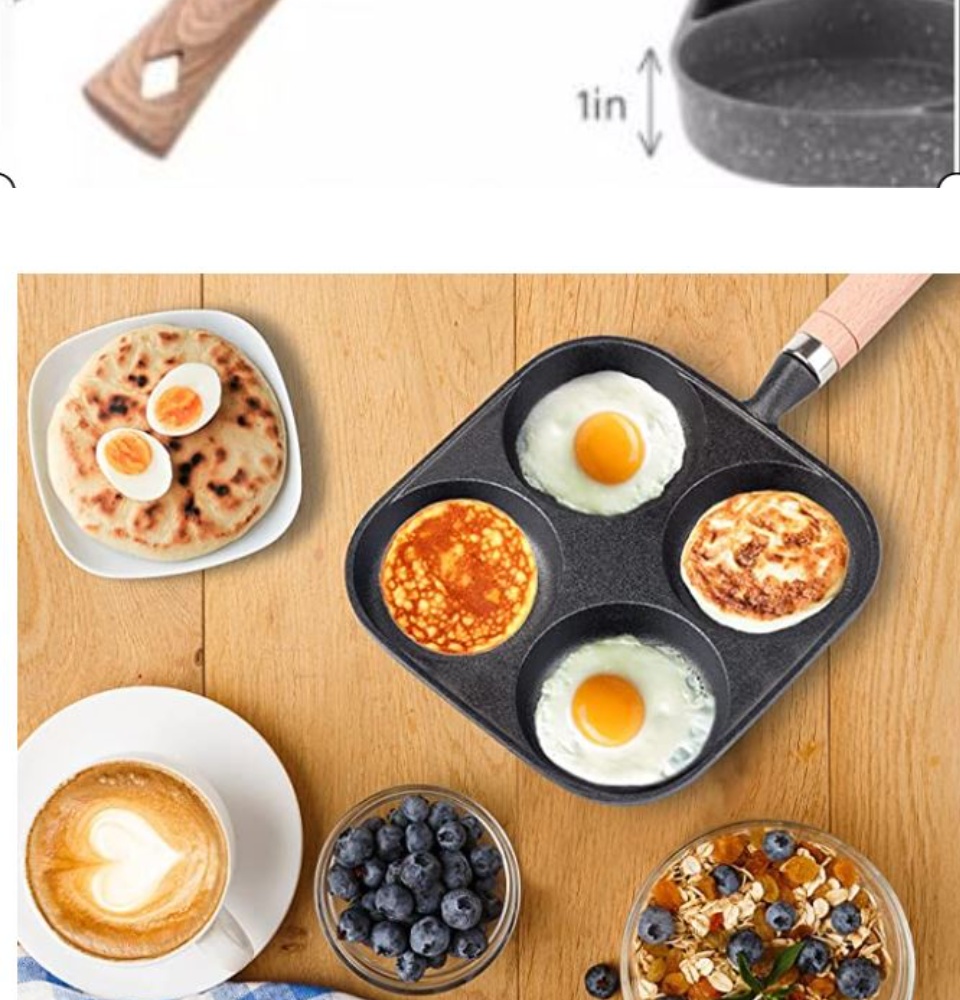 PENIOR 4 Hole Omelet Pan, Egg Frying Pan, Breakfast Frying Pan, Pancake Pan, Fried Egg Pan, Hamburger, 4 Holes, Induction Ready