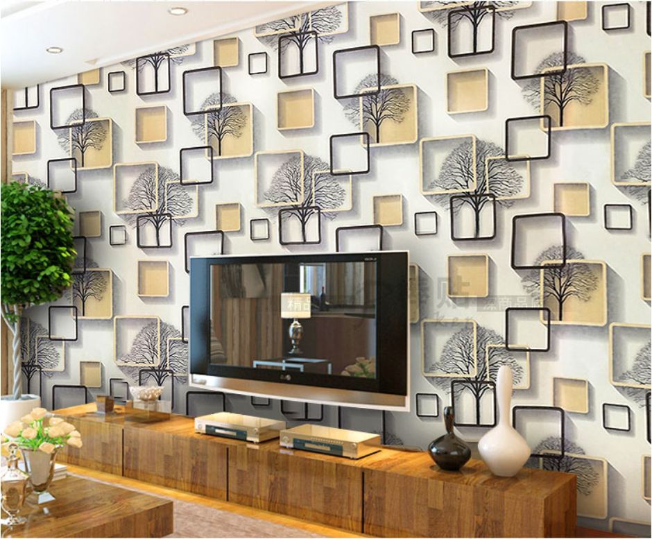 tree design wallpaper living room