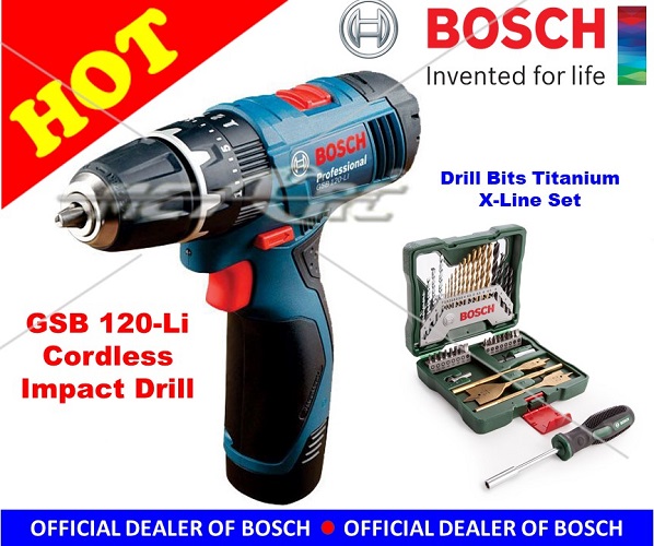 Bosch Gsb 120 Li Cordless Impact Drill With Drill Bits Titanium X