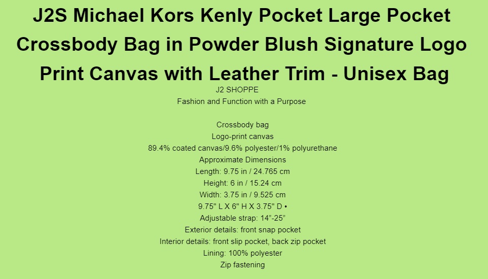 J2S Michael Kors Kenly Pocket Large Pocket Crossbody Bag in Powder Blush  Signature Logo Print Canvas with Leather Trim - Unisex Bag