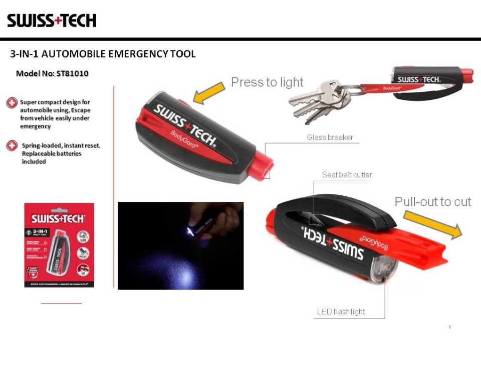 w/　Flashlight　Swiss+Tech　Chain　Cutter　Body　Seatbelt　PH　Gard　Key　3-in-1　LED　ST81010　Lazada