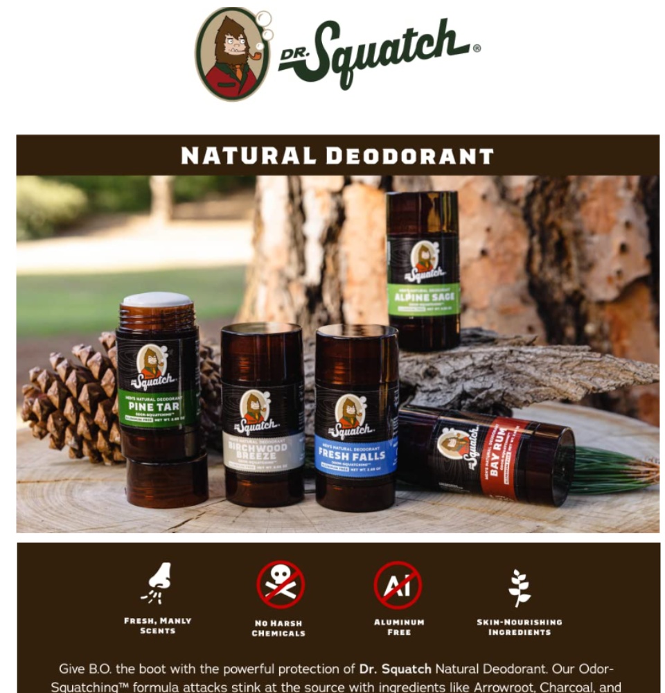 Dr. Squatch Manly Soap and Deodorant Variety Pack - Handmade with Organic  Oils, Aluminum-Free - Wood…See more Dr. Squatch Manly Soap and Deodorant