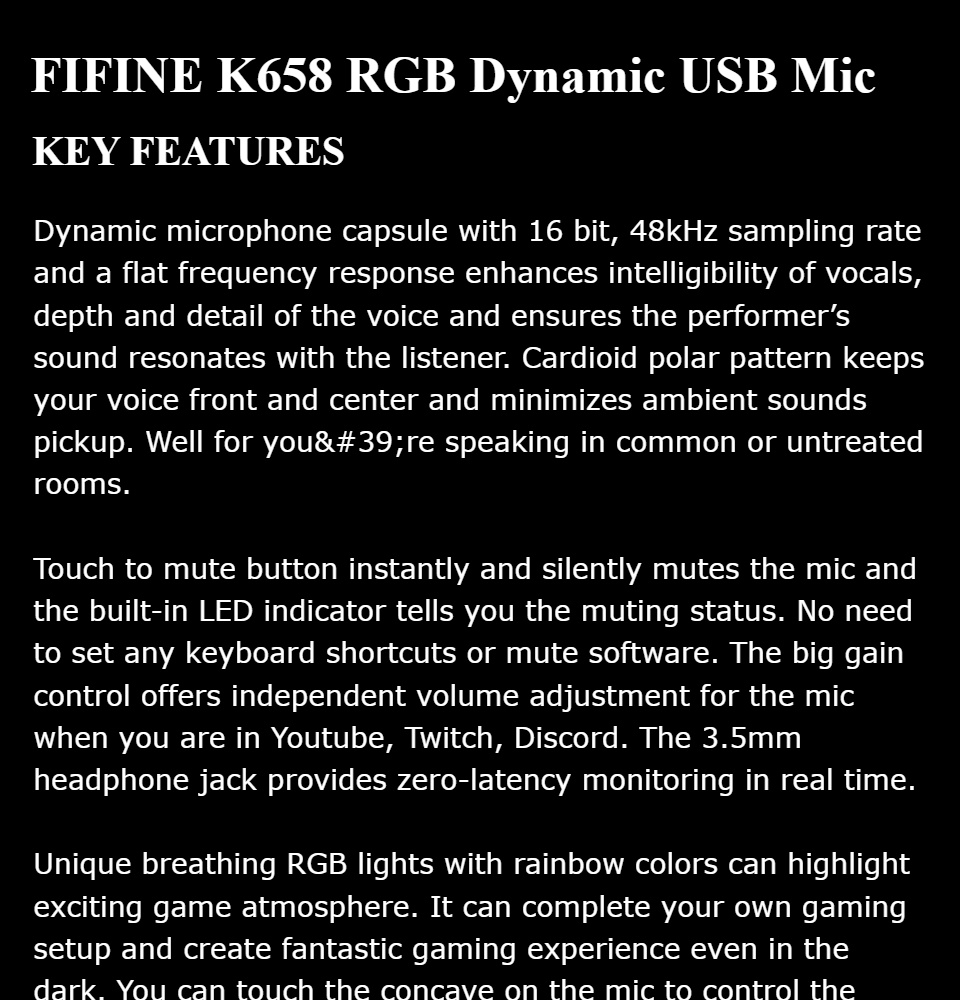 Fifine K658 USB Dynamic Mic with Shock Mount – RGB - EKD Online