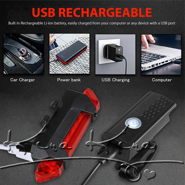 [In Stock] Virwir Bicycle light usb Taillight 5 LED USB Rechargeable tail light COB highlight lamp bead mountain bike tail light bicycle warning light equipment