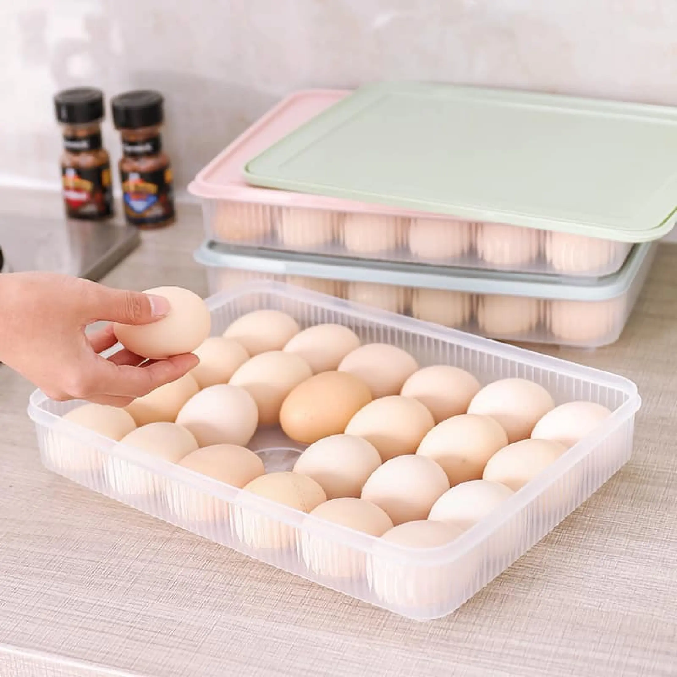 24 Grid Refrigerator Egg Holder Storage Egg Tray with Lid Container Organizer