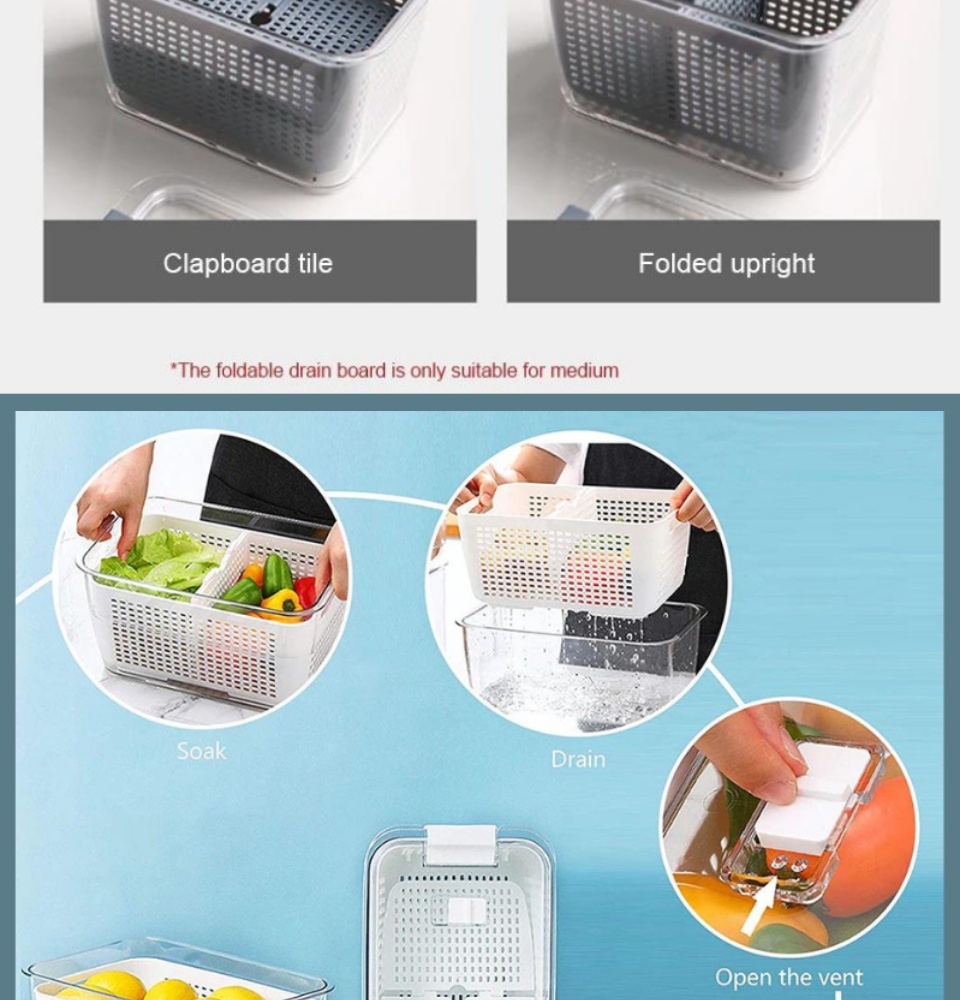 Fresh Food Storage Containers Fridge Storage Container 1.7 L/0.45 L Keep  Fresh Produce Saver Bpa Free With Vents, Vegetable Containers For Fruit  Salad In Refrigerator 