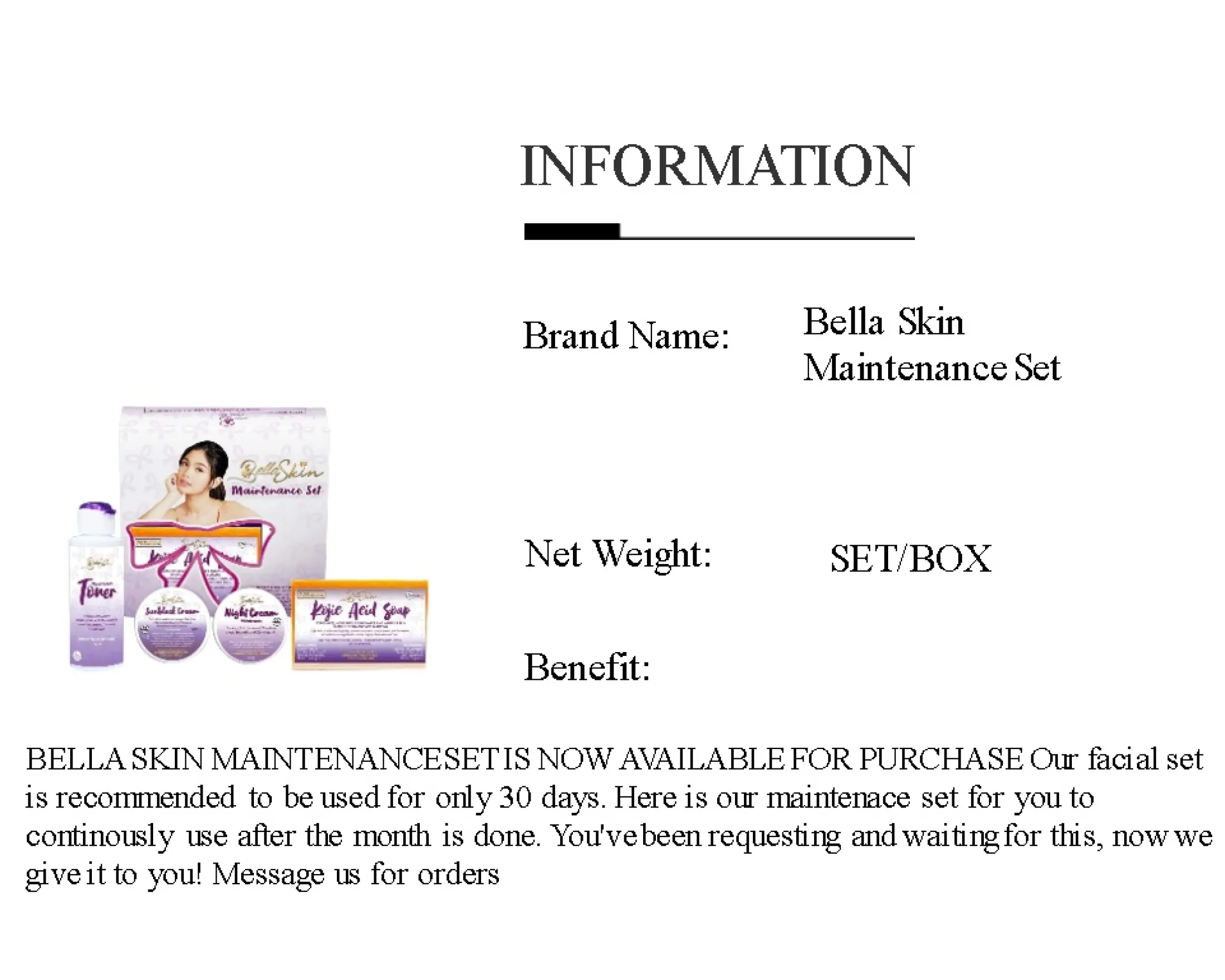 bella skin maintenance set