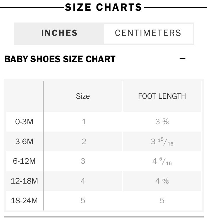 Old Navy Infant Shoe Size Chart