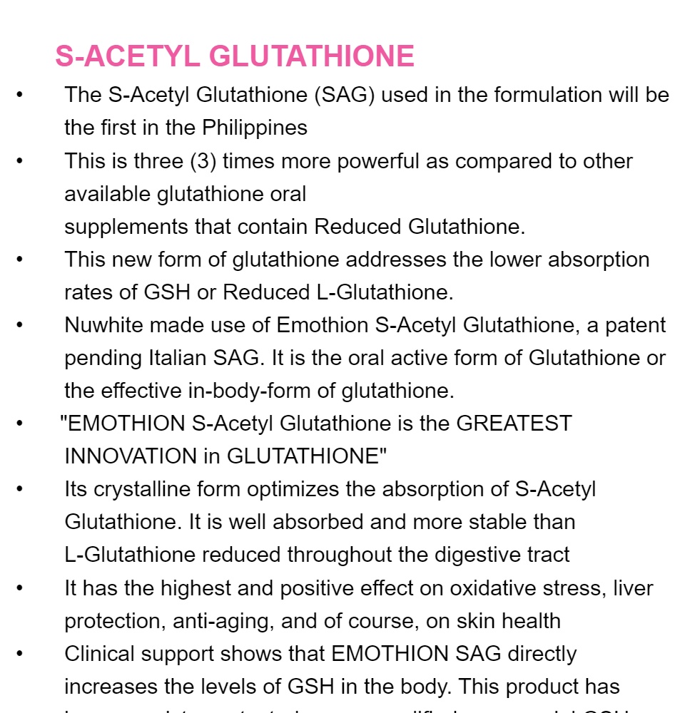 NUWHITE S-Acetyl Glutathione + 1 Bottle Nuwhite Whitening VITAMIN C Nuwhite  Advance Beauty Soap Bundle Fda Approved Whitening Supplement - Lazada |  Lazada PH