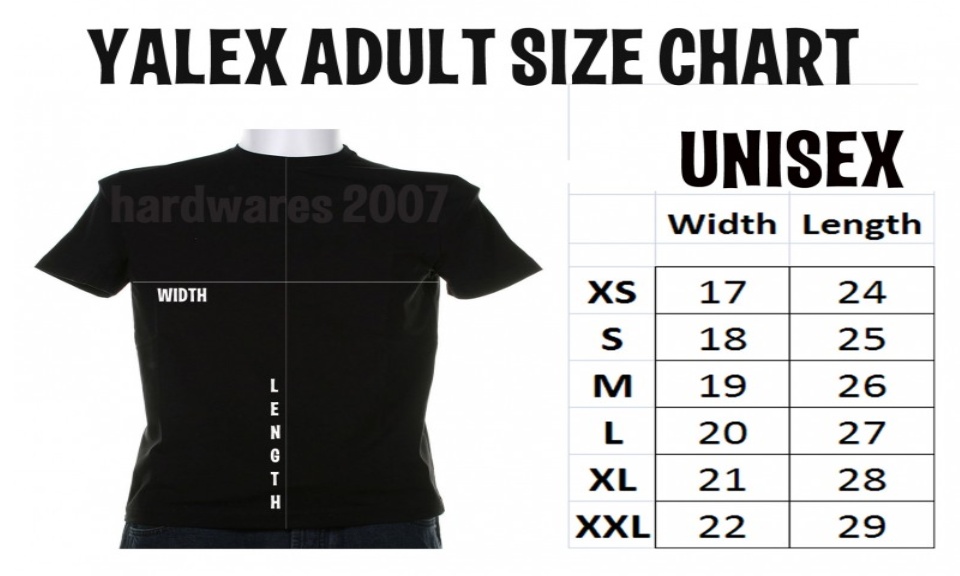 Yalex T Shirt Size Chart