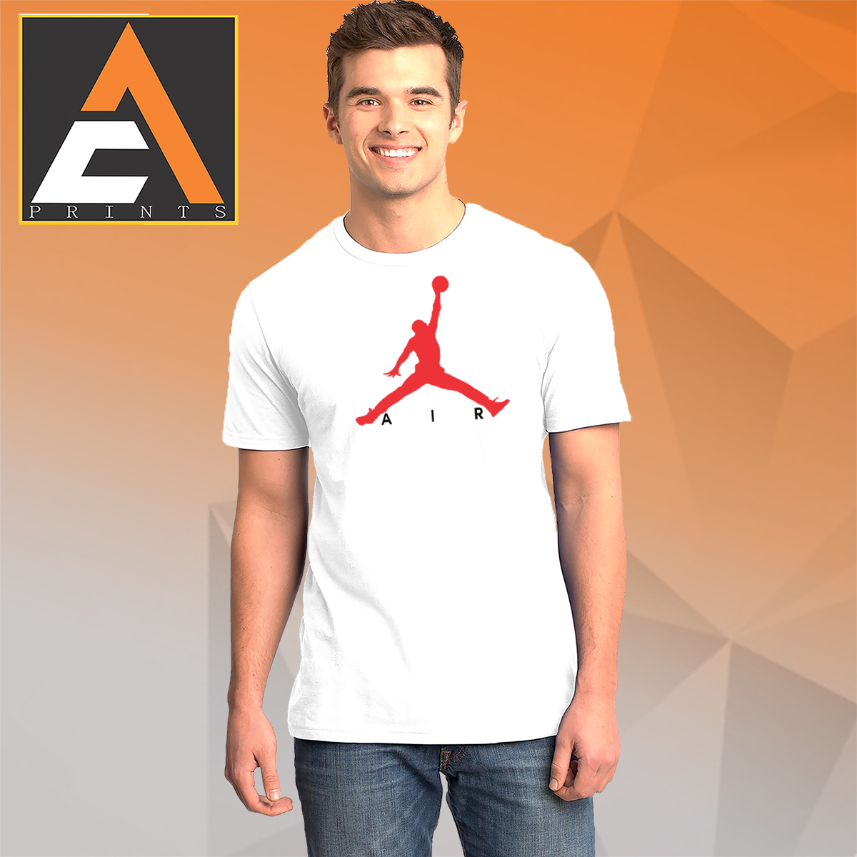 white t shirt with red logo
