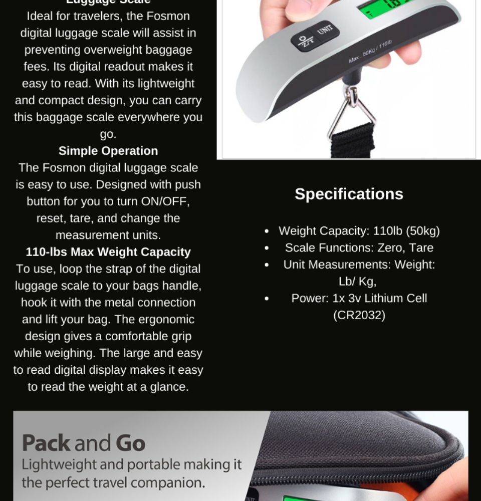 Digital Luggage Scale with Tare Function - Fosmon