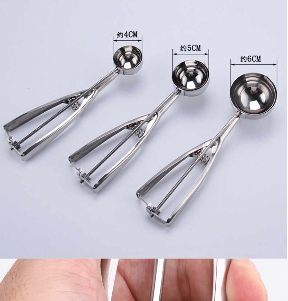 Stainless Steel , Polished, 3 Pieces Different Sizes Small 4cm, Medium 5cm  Large 6cm Ice Cream Spoon With Ejector, R