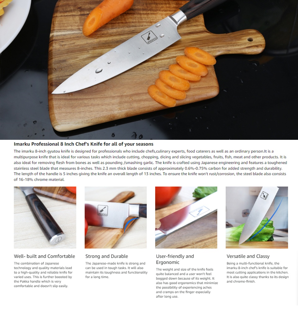 imarku Japanese Chef Knife - Pro Kitchen Knife 8 Inch Chef's Knives High  Carbon Stainless Steel Sharp Paring Knife with Ergonomic Handle, Useful  Kitc - Imported Products from USA - iBhejo