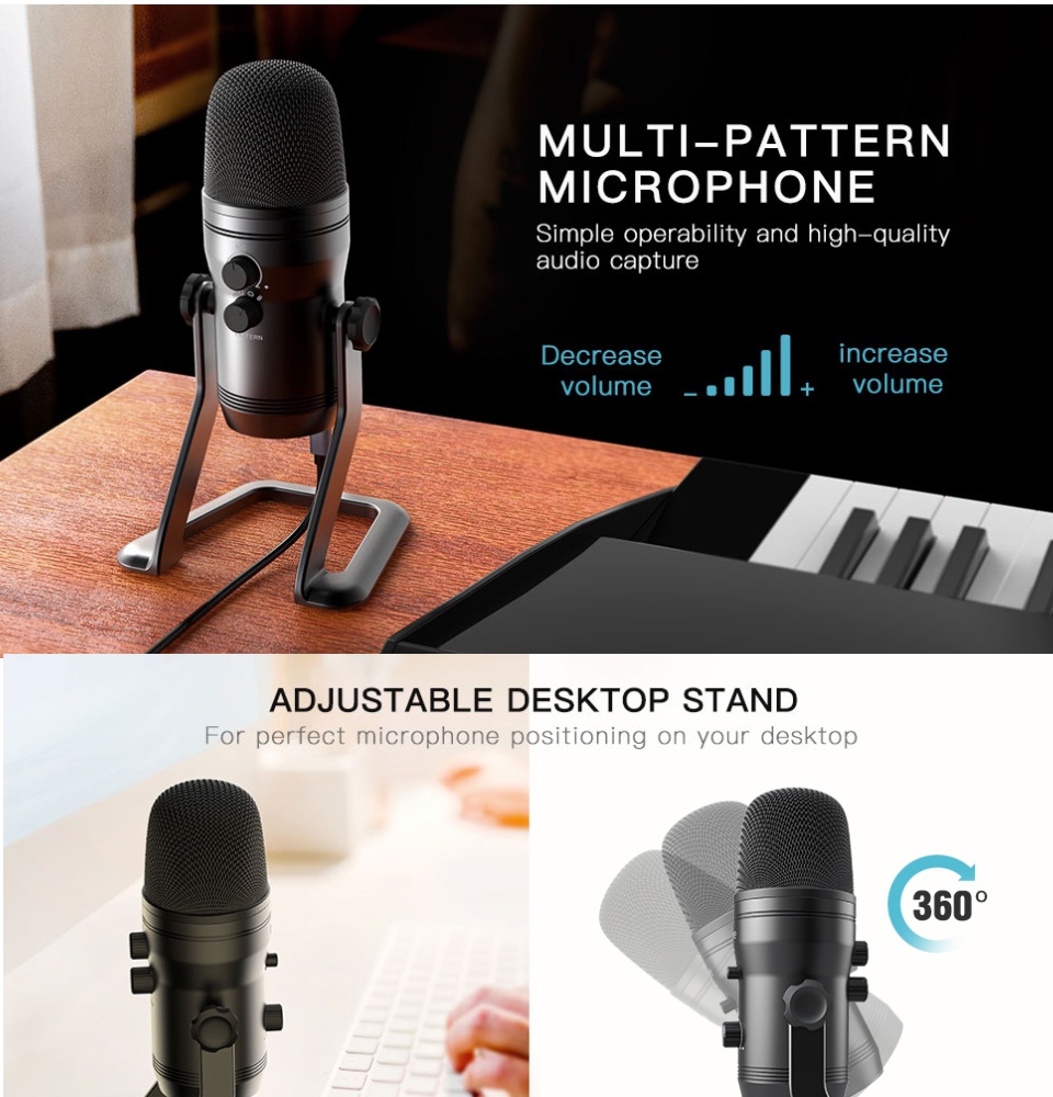 FIFINE USB Recording Microphone Computer Podcast Mic for PC/PS4/Mac,Four  Pickup Patterns for Vocals,Gaming,ASMR,Zoom-class(K690)