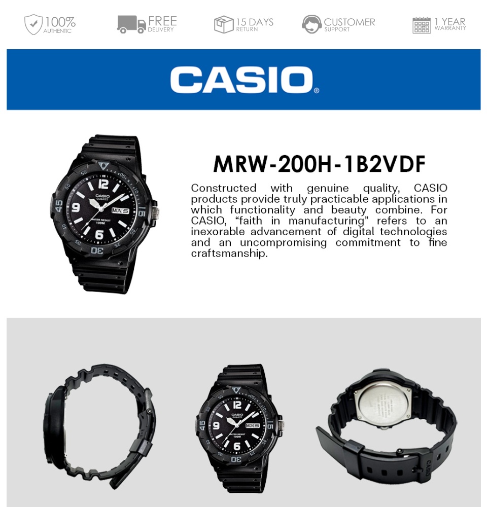 Casio (MRW-200H-1B2VDF) Black Resin Strap 100 Meter Quartz Watch