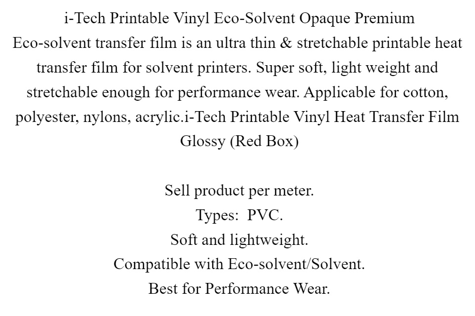 i-Tech Printable Vinyl Heat Transfer Film Glossy (Red Box) - DIY PRINTING  Online Store