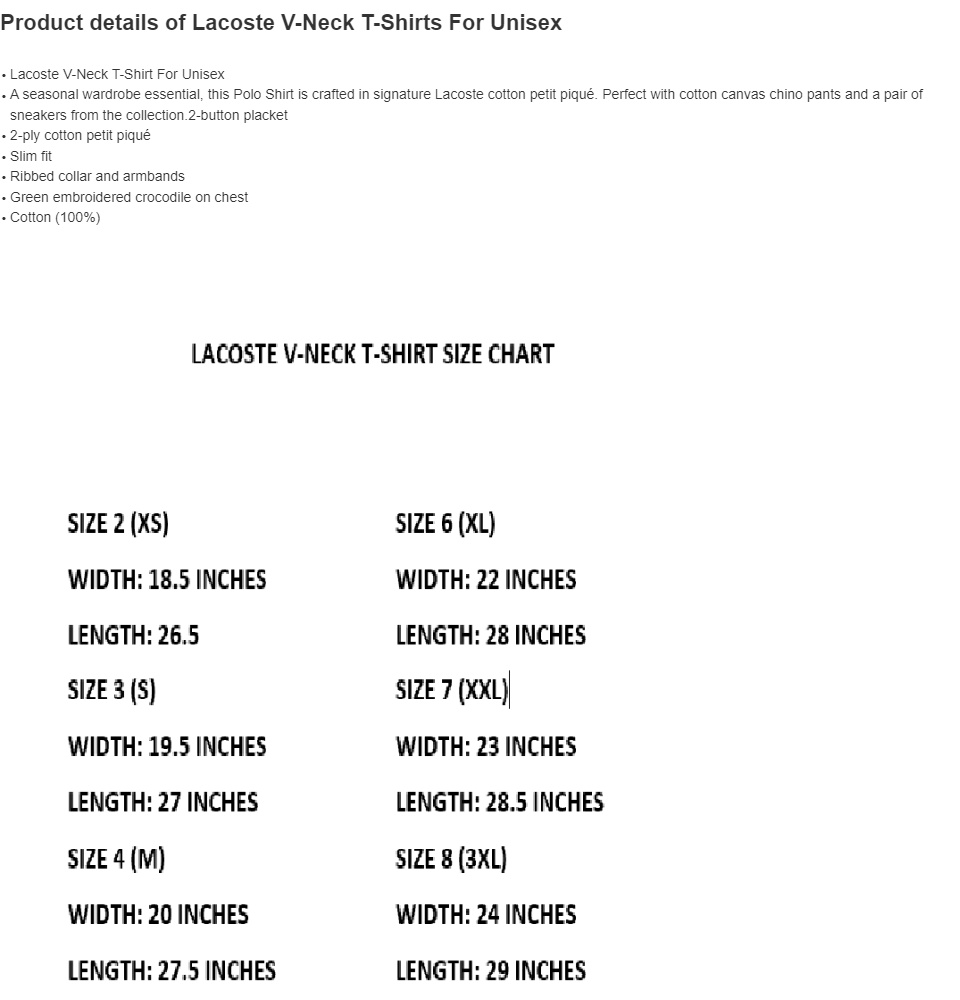 lacoste pants size chart