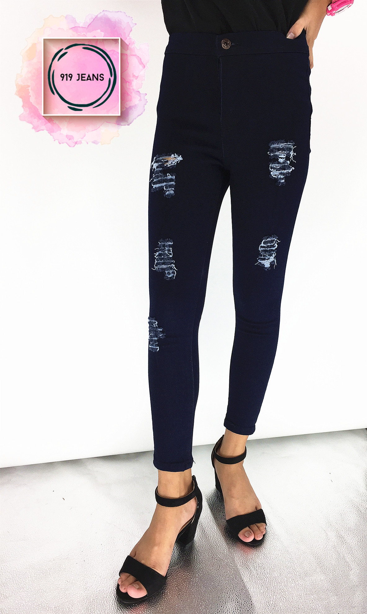 dark blue skinny high waisted jeans