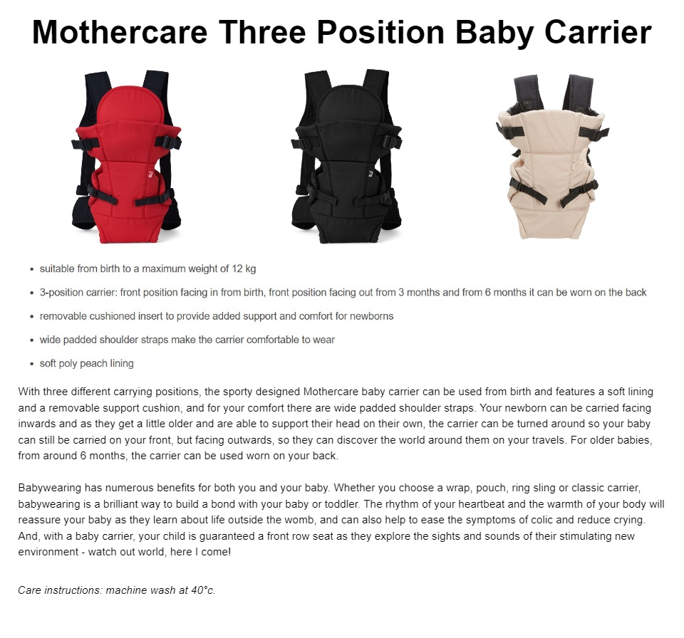 Mothercare 3 sale position carrier