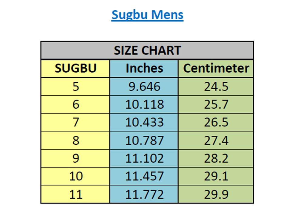 Size Chart For Men S Slippers