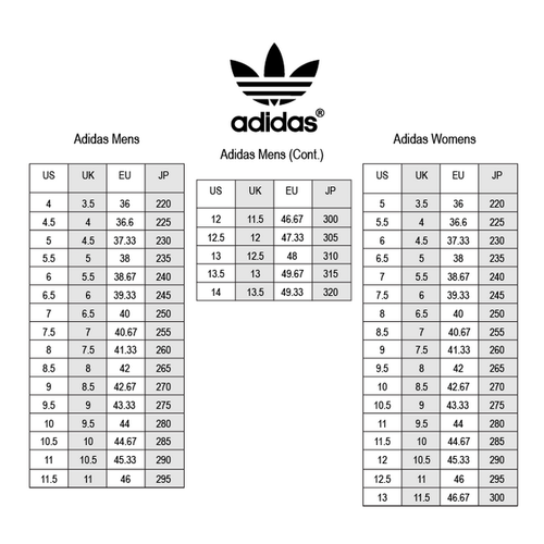 adidas size chart for women's shoes