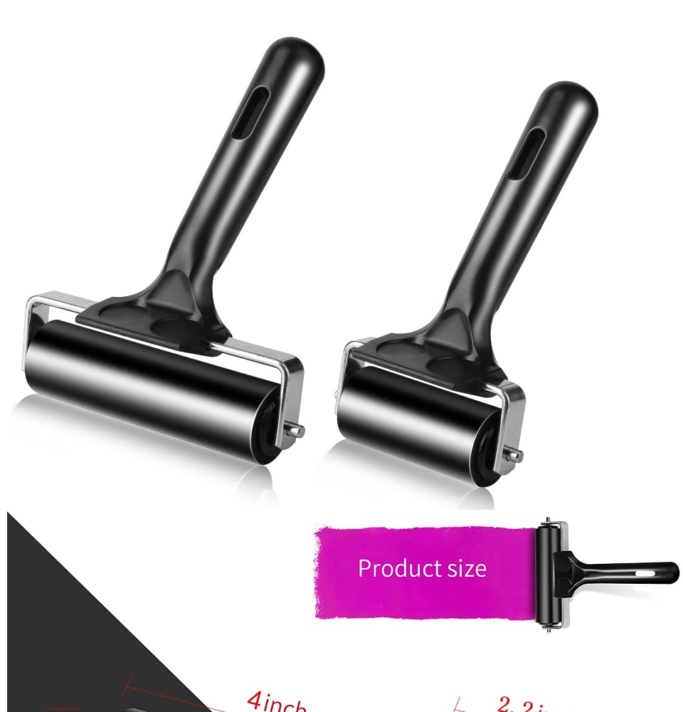 2pcs Rubber Roller Brayer Rollers Hard Rubber 3.8 and 2.2 inch for Printmaking (Black) by HRLORKC