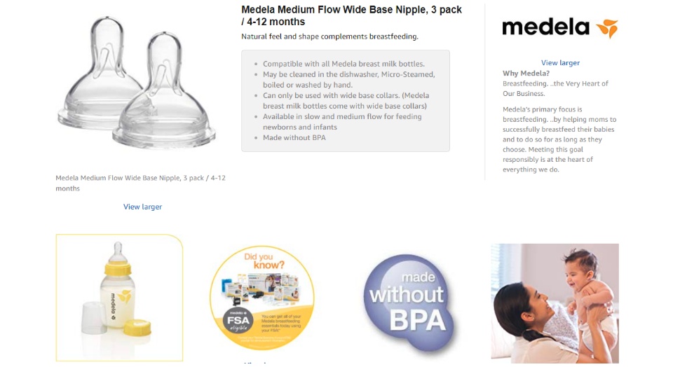 Medela Wide Base Bottle Nipple, Medium Flow, BPA Free Silicone, 87134, 3  Pack