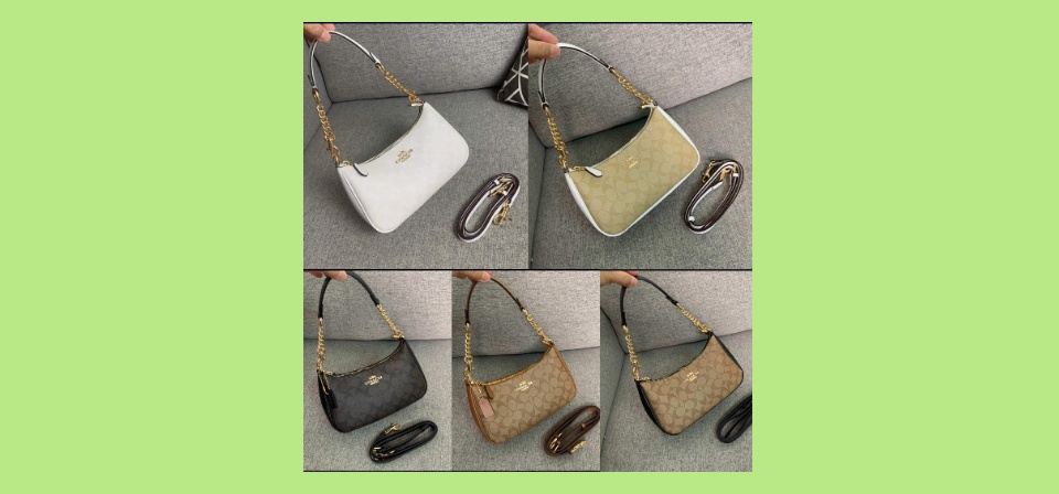 Coach, Bags, Coach Ca548 Signature Teri Shoulder Bag Handbag Chain Strap  Light Khaki Petunia