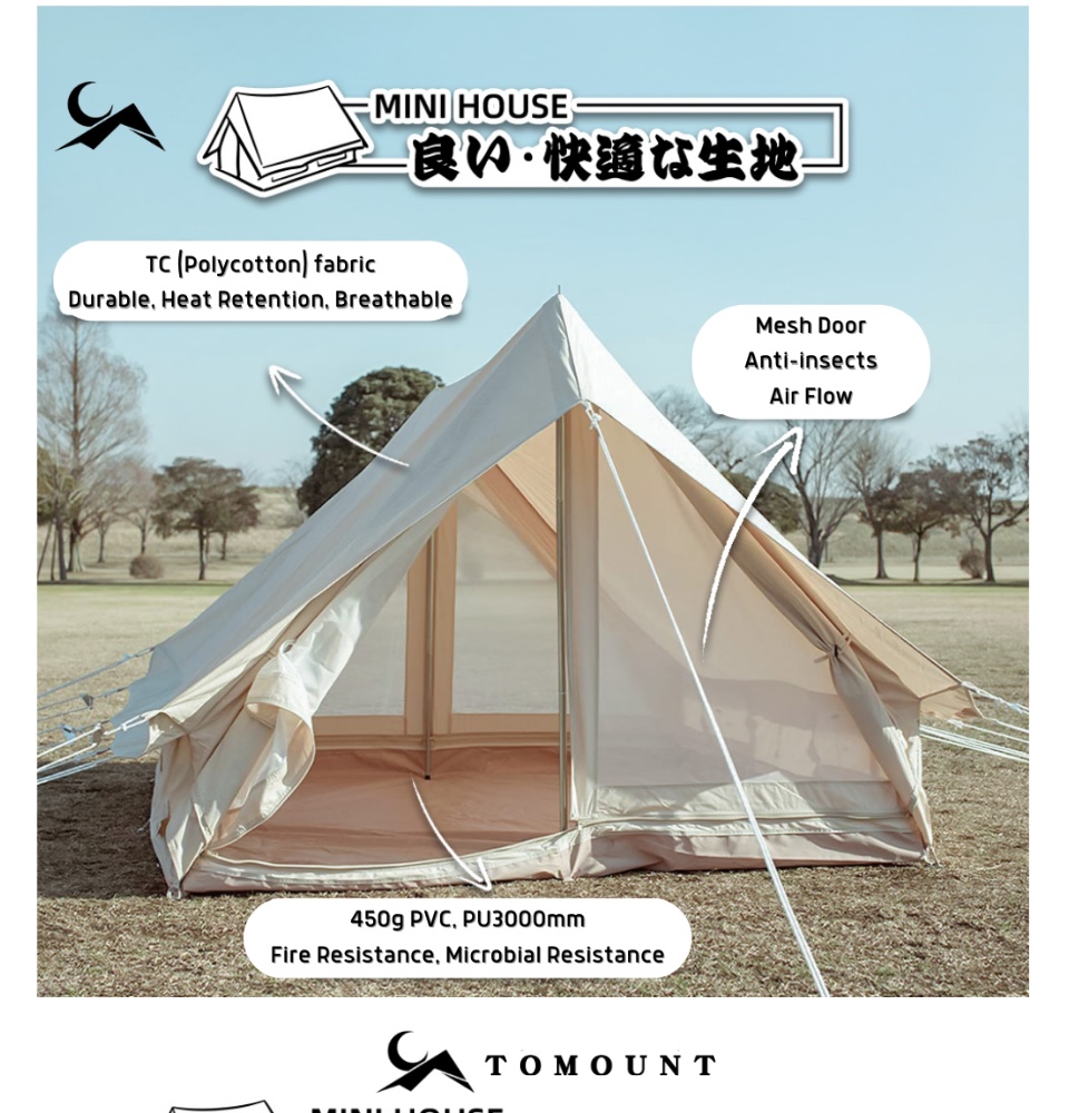 Tomount Patrol Polycotton Camping Tent | Glamping | Breathable fabric |  Heat-resistance | Water-resistant | Anti-UV | Small Medium Large | Lazada PH