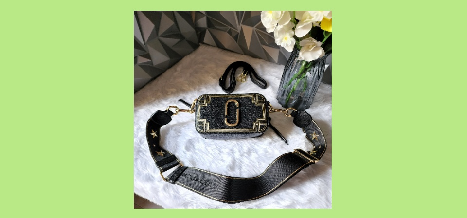 J2HL M.J Snapshot Crossbody Double Zip Camera Bag in Black Gilded Pebble  Leather with Logo and Two Straps - Women's Bag