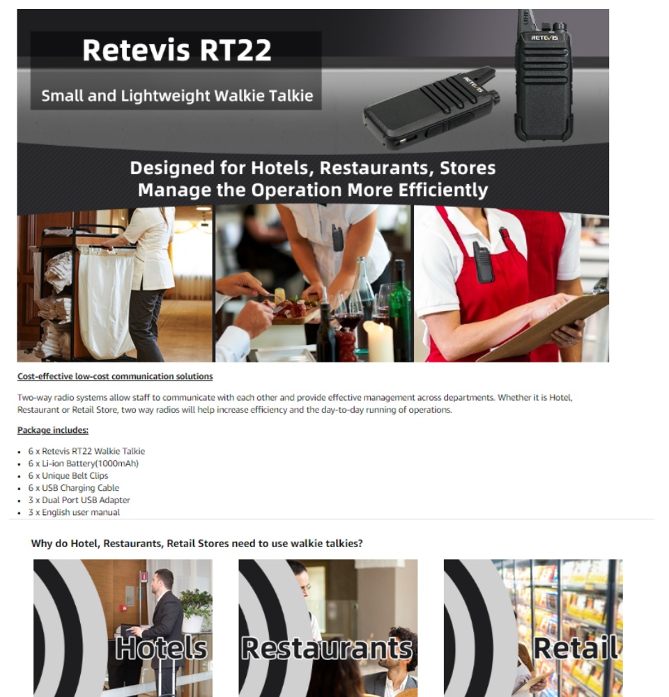 Retevis RT22 Walkie Talkies Rechargeable,Long Range Two Way Radio,2 Way Radio for Adults, Handsfree VOX Mini, for Business Office School Church Restau - 4