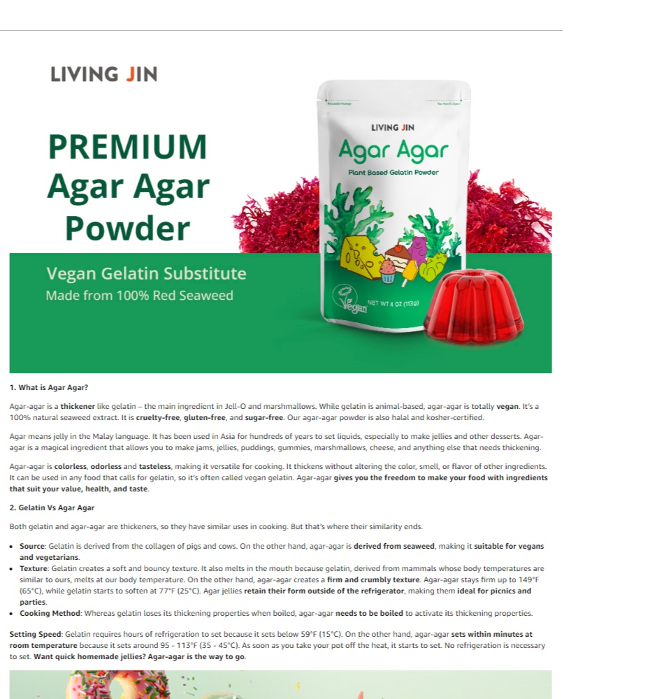 Agar Agar Powder (8 OZ) | Premium Quality | Healthy Vegan Gelatin Dietary  Fiber Supplement and Thickener – Sugar-free, Gluten-free, Unflavored,  Kosher