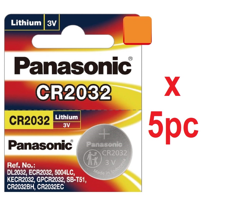 Panasonic CR2032 3V Lithium Coin Cell Battery – 5 Pack – Bulk – Exp 2033