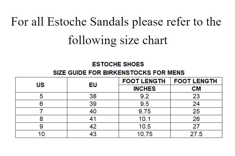 birkenstock size chart inches