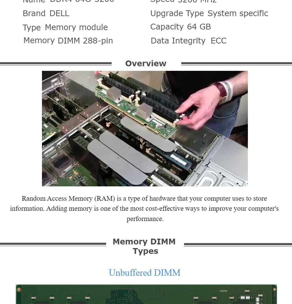 Dell Memory Upgrade Memory module│64GB│2RX4 DDR4 RDIMM 3200MHz