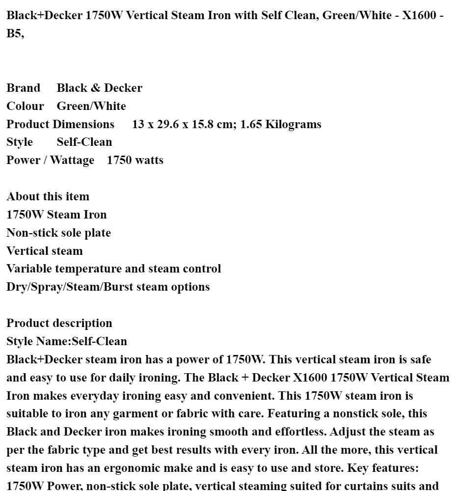 Black & Decker 1750W Steam Iron - X1600-B5 