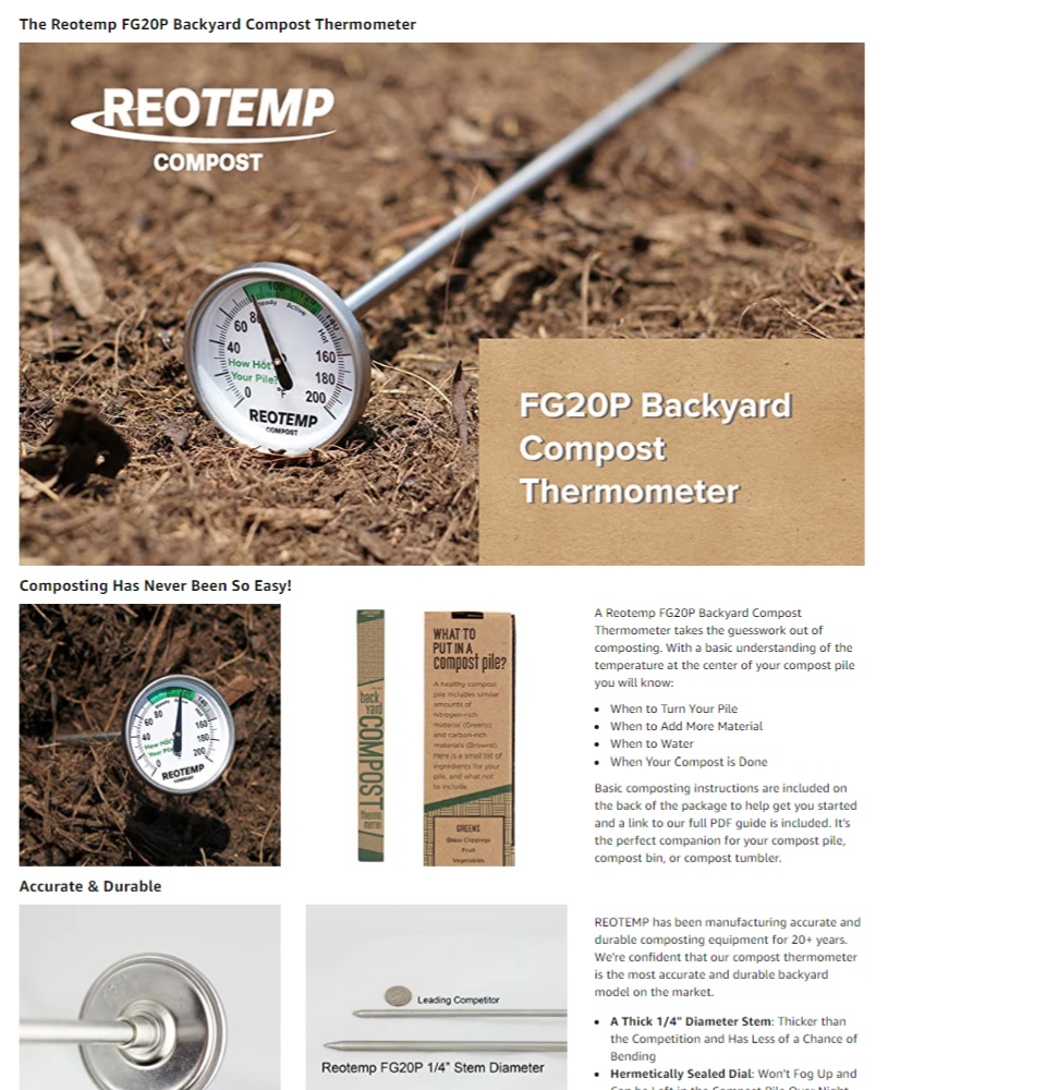 Reotemp 20 Inch Fahrenheit Backyard Compost Thermometer with Digital  Composting Guide