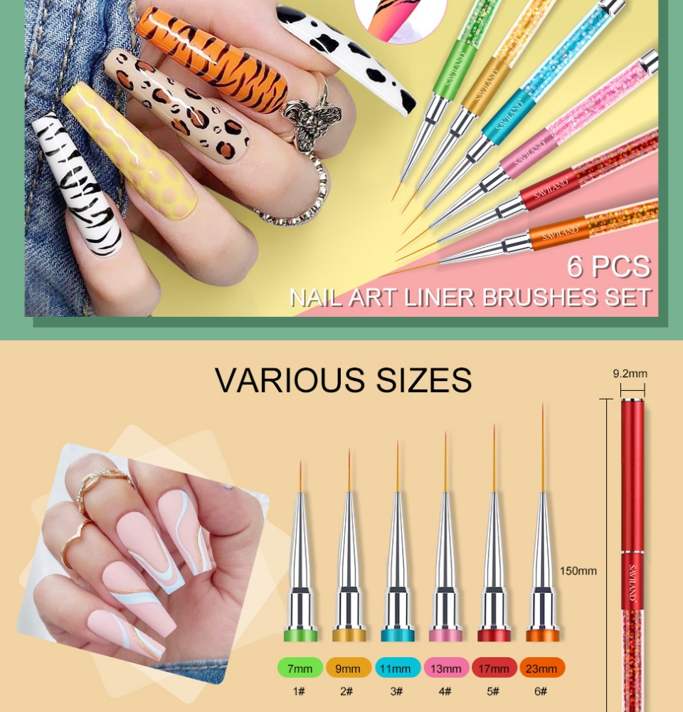 Saviland Nail Art Brushes Set - 6pcs Double-End Nail Art Brushes