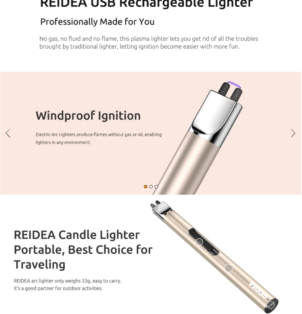 REIDEA Electronic Candle Lighter Arc Windproof Flameless USB Rechargeable  Lighter with Safe Button for Home Kitchen (2 Pack Pitch Black)