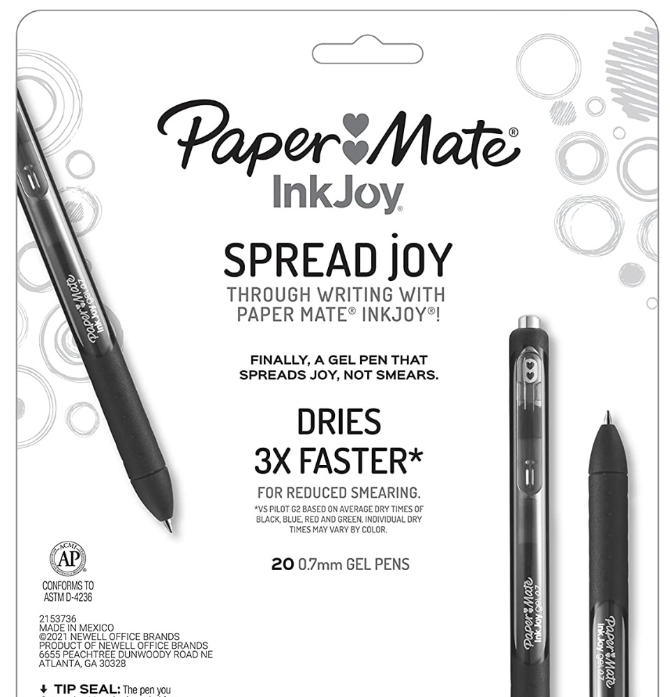 Paper Mate InkJoy Gel Retractable Pen 0.7mm Assorted Ink 20/Pack 1951718 