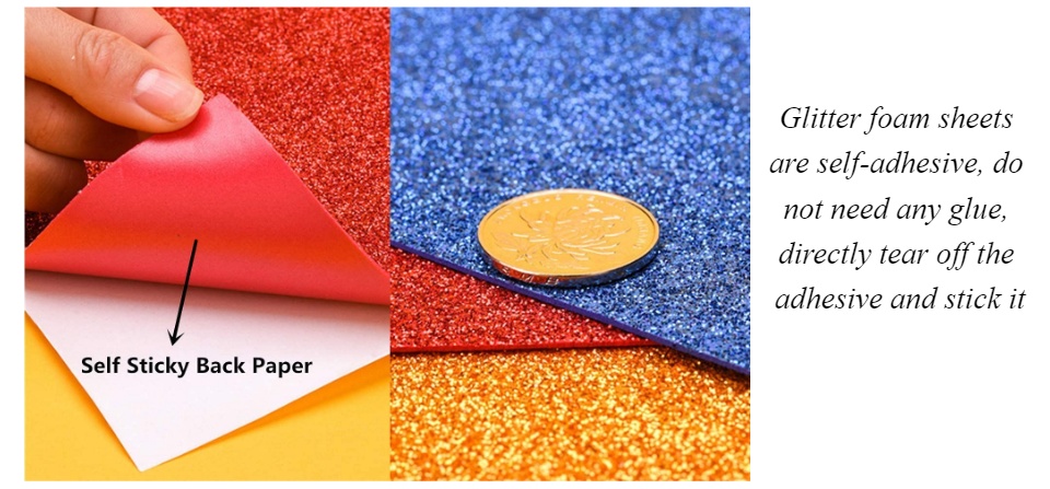 A4 Assorted Foam Glitter Sheets Adhesive Sticky Back Peel Off Acid Free Eva  Foam