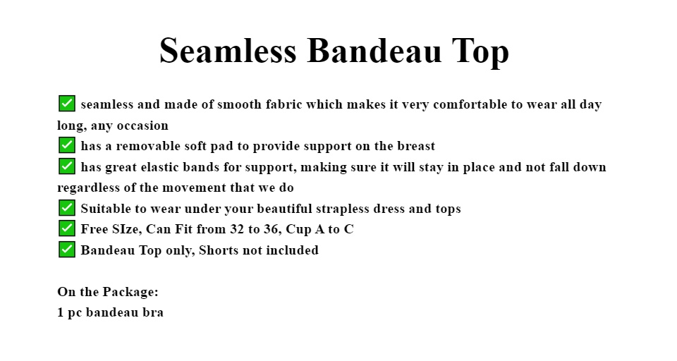 Seamless Bandeau Tube Bra - Strapless Bralette Padded Stretch Top