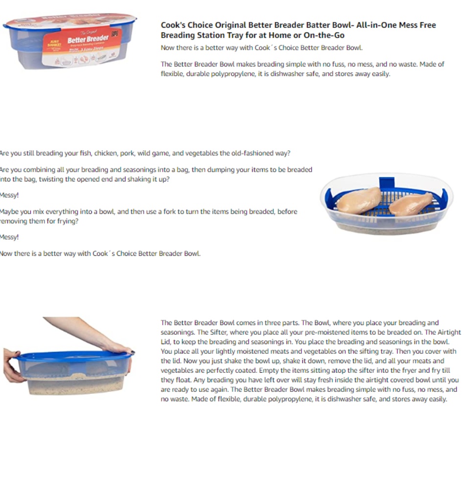 Brand New Cook's Choice Original Better Breader Breading Batter Bowl  Clear/Blue