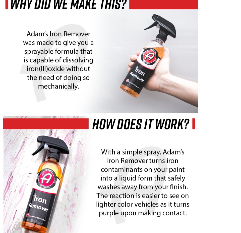 Adam's Iron Remover (2-Pack) - Iron Out Fallout Rust Remover Spray for Car Detailing | Remove Iron Particles in Car Paint, Motorcycle, RV & Boat 