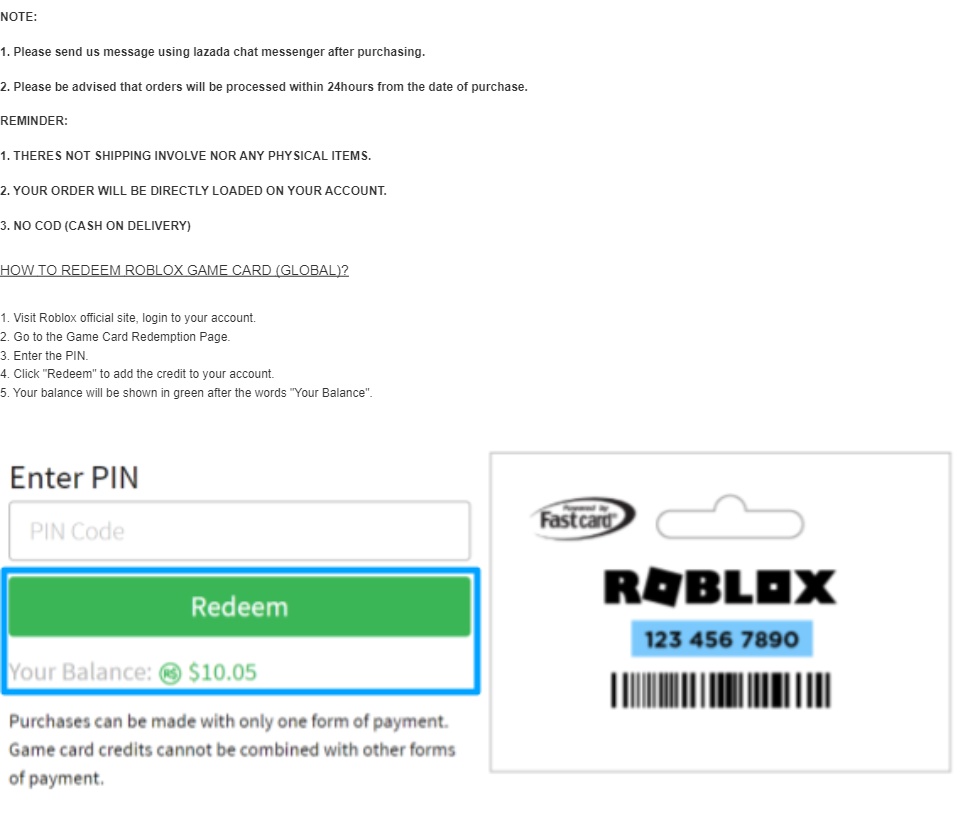 Roblox Redeem Card Lazada - roblox credit codes unused