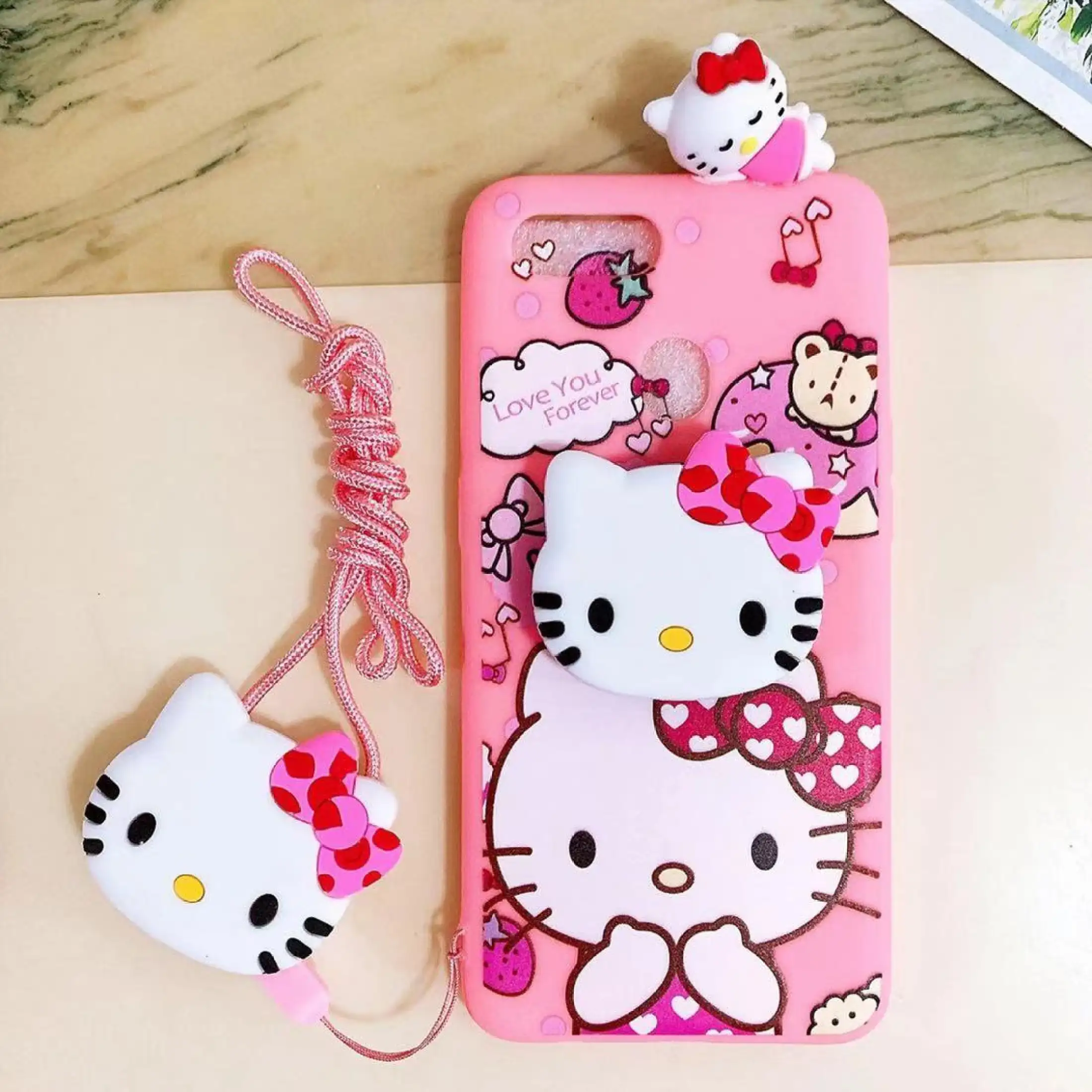 For Oppo A12 Case Cph77 Cph New Cute Cartoon Hello Kitty Soft Silicone Tpu Phone Case For Oppoa12 Oppo A 12 Case With Air Pop Stand With Neck Lanyard Holder Phone Back