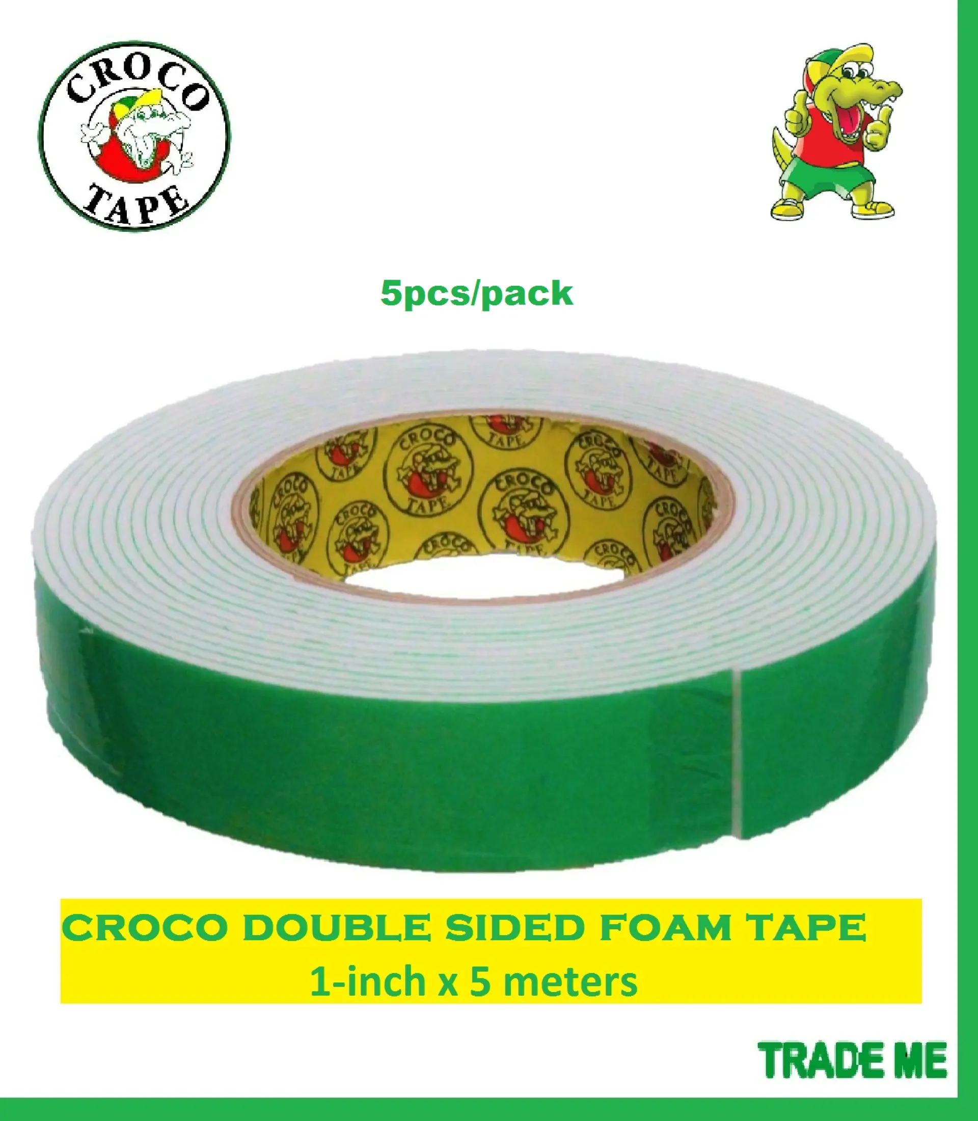 Double Sided Tape Foam Type Crocodile Brand 1 Inch X 5 Meters 5pcs Pack Lazada Ph