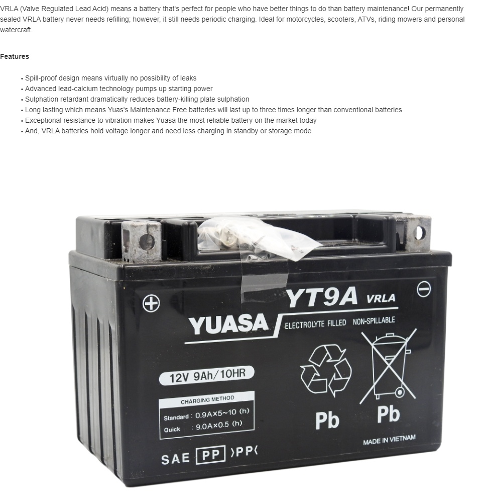  YUASA YTX9-BS 12 VOLT 9Ah Battery Genuine Blur